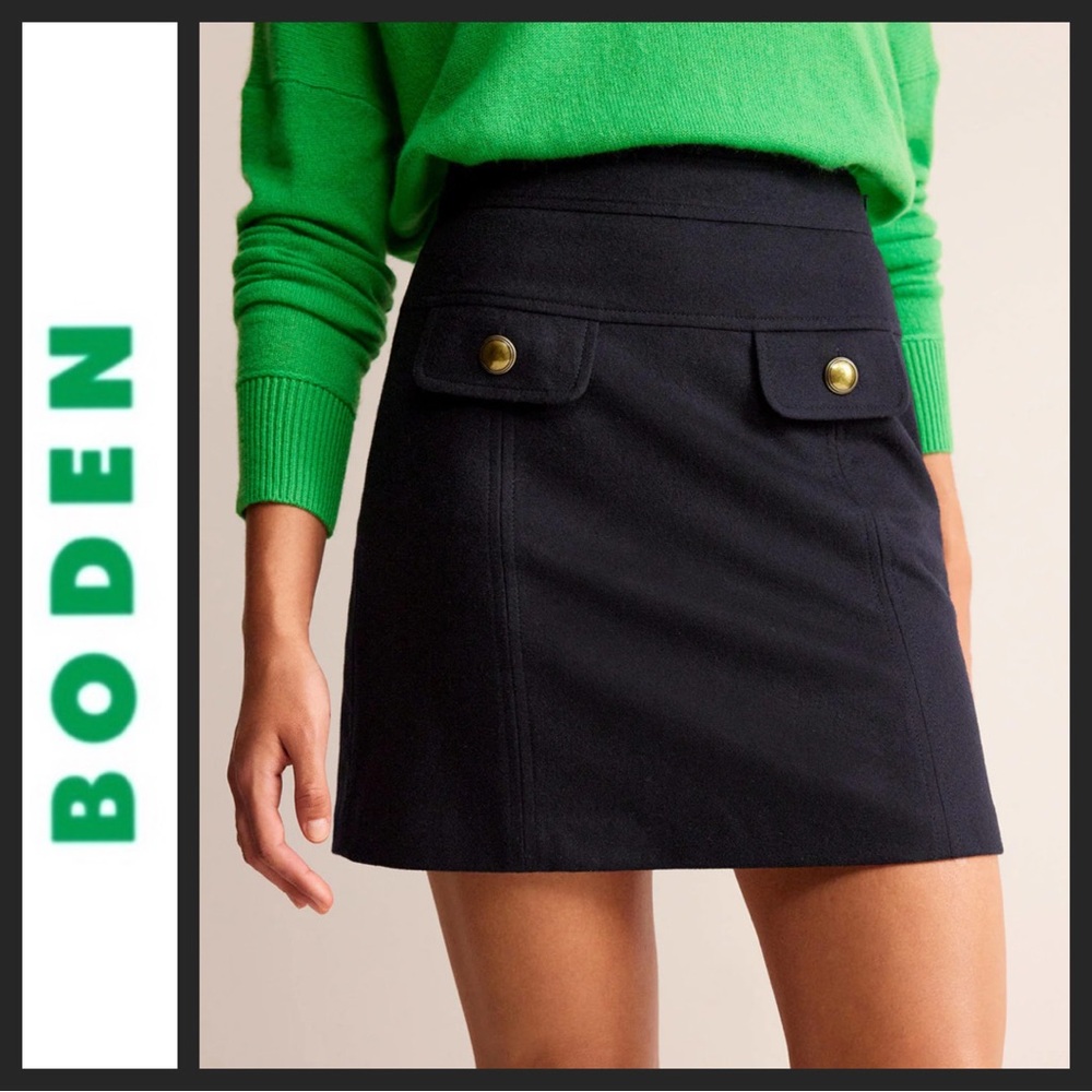 NWOT Boden Estella Navy Wool Mini Skirt